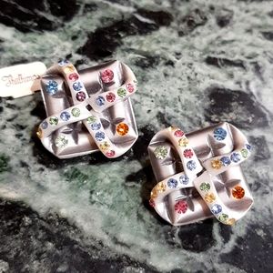 Vintage plastic & rhinestone clip earrings with original tags